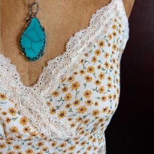 -SOLD- Floral Daisy Lace-Trimmed Maxi Dress